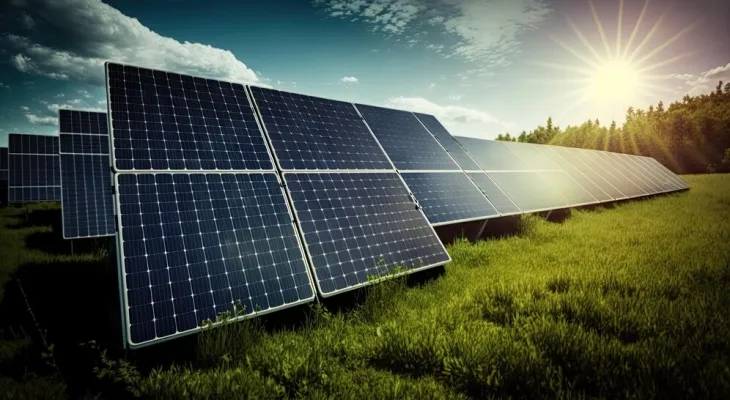 Businessworld article image showing a solar array in a field at sunrise